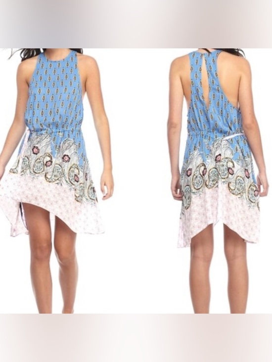 Free People Dresses & Skirts - Free People Blue and Pink Paisley Halter Mini Dress